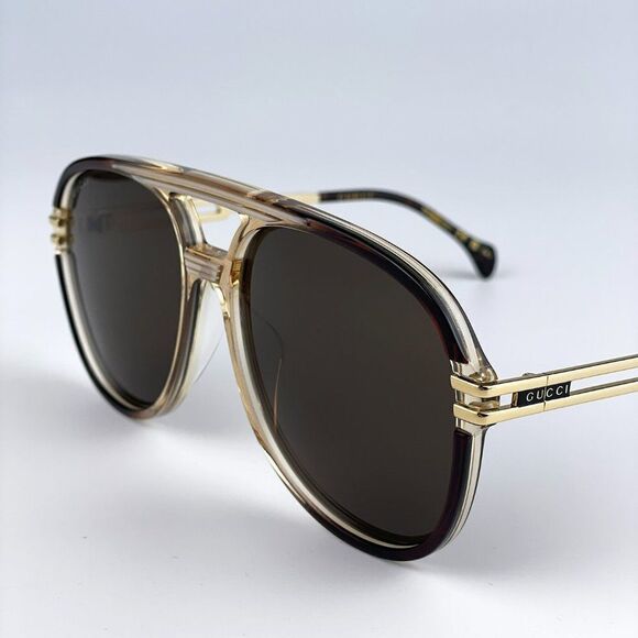 NEW Gucci GG1104S 002 Transparent Brown Gold Brown Pilot Unisex Sunglasses main image 4